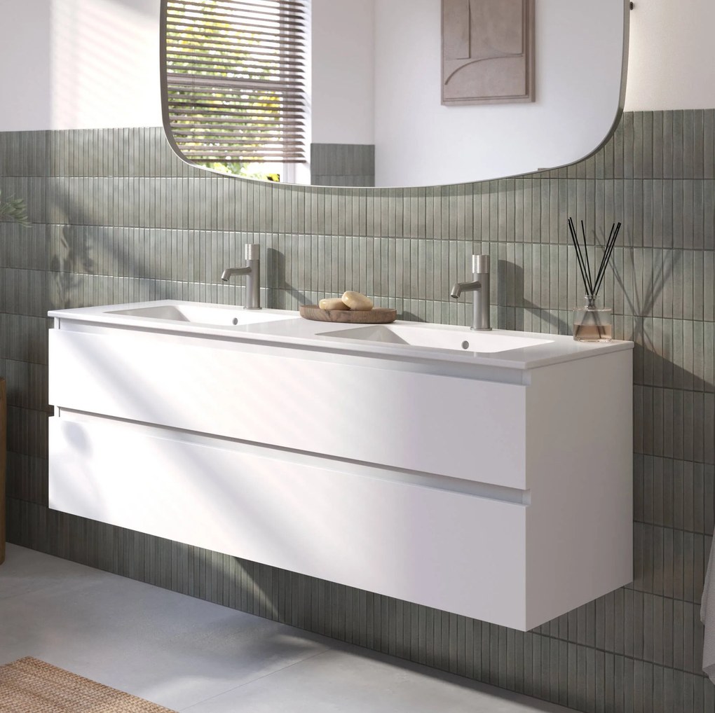 Ben Tendenza badmeubel incl. dubbele keramische wastafel 140x46x62cm glans wit