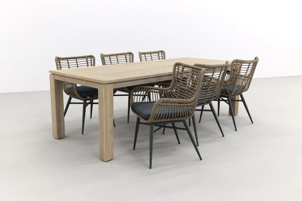 Jasmine Naturel/Rome 6-persoons dining tuinset 240x100 cm. - Grey teak