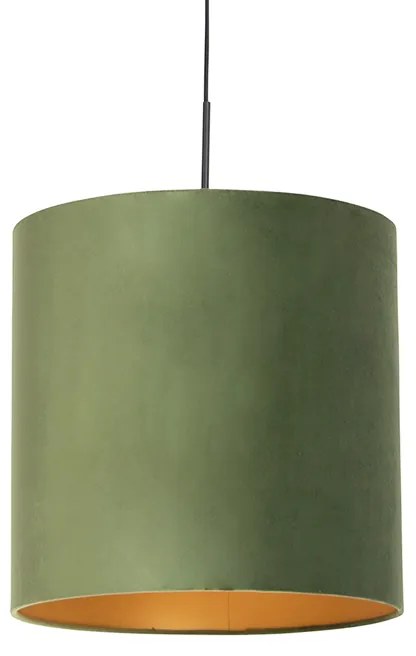 Hanglamp met velours kap groen met goud - Combi