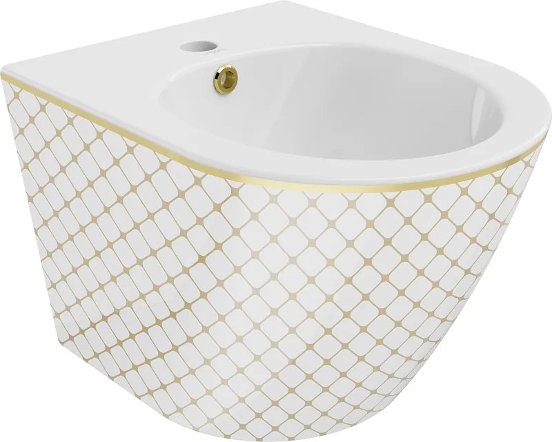 Mexen Lena hangend bidet, wit/gouden ruitpatroon - 35224809