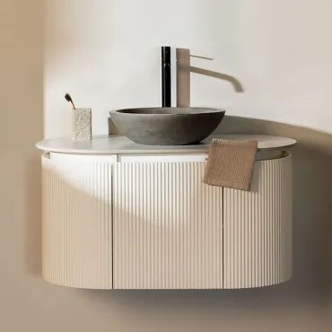 Carsone Hangend Badkamermeubelset Van Hout Wit & Zonder Extra Eenheid & Rond Grijs Cement Ø40 Cm Tarsis & Spiegelloze & Mat Zwart - Sklum