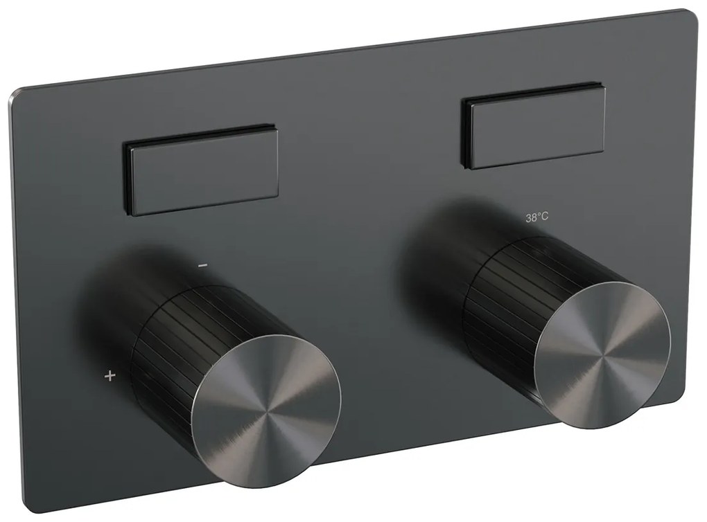 Brauer Stripe inbouw badkraan met drukknoppen en staafhanddouche gunmetal geborsteld PVD