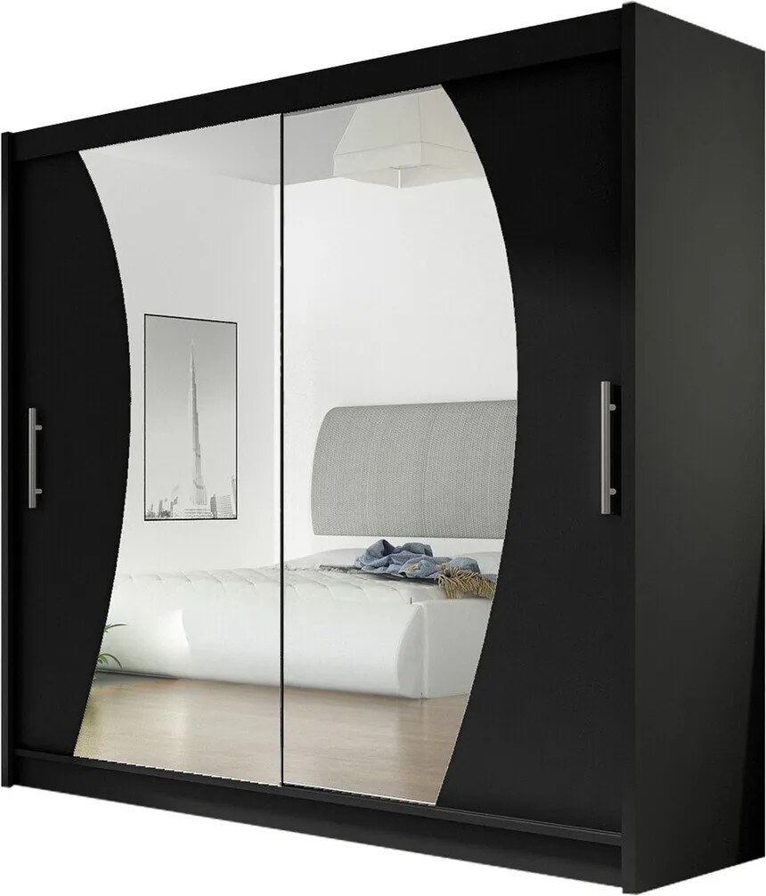 Kledingkast Closico Pallor IX, Zwart, 215x180x58cm, 152 kg, Kledingkast deuren: Schuivend, Aantal planken: 5, Aantal planken: 5