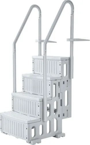 VEVOR zwembadtrap, 4-treden trap met dubbele leuning en antislip, robuuste treden, draagvermogen 180 kg, voor inbouw- en opbouwzwembaden van 122–137 cm met elk type terrasoppervlak.
