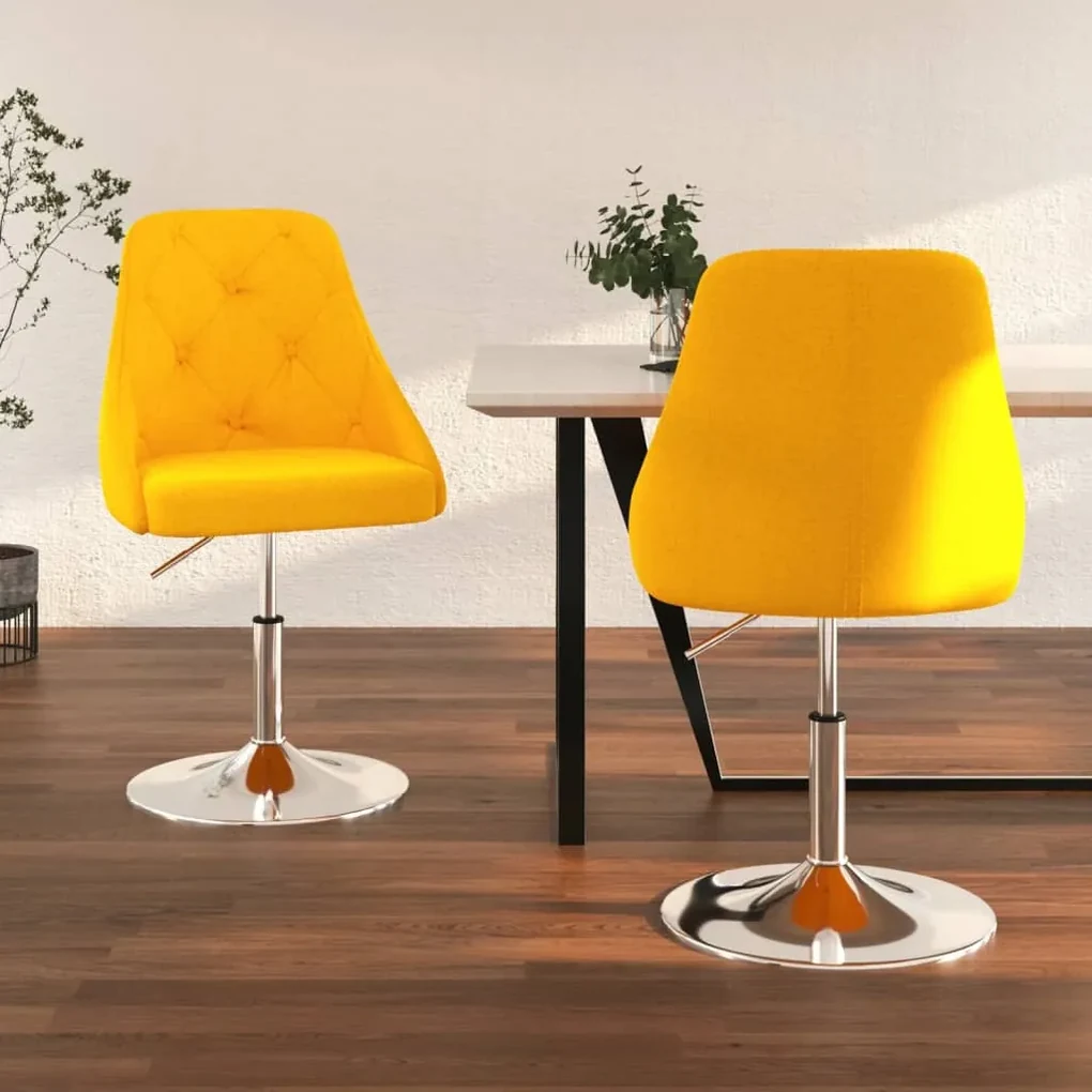 vidaXL Eetkamerstoelen draaibaar 2 st stof geel