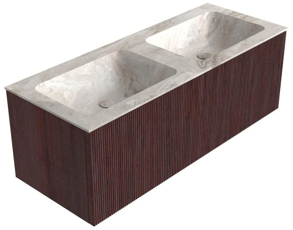 Mondiaz Kurve-dlux 120cm badmeubel ruby met 1 lade en wastafel leaf dubbel zonder kraangat frappe