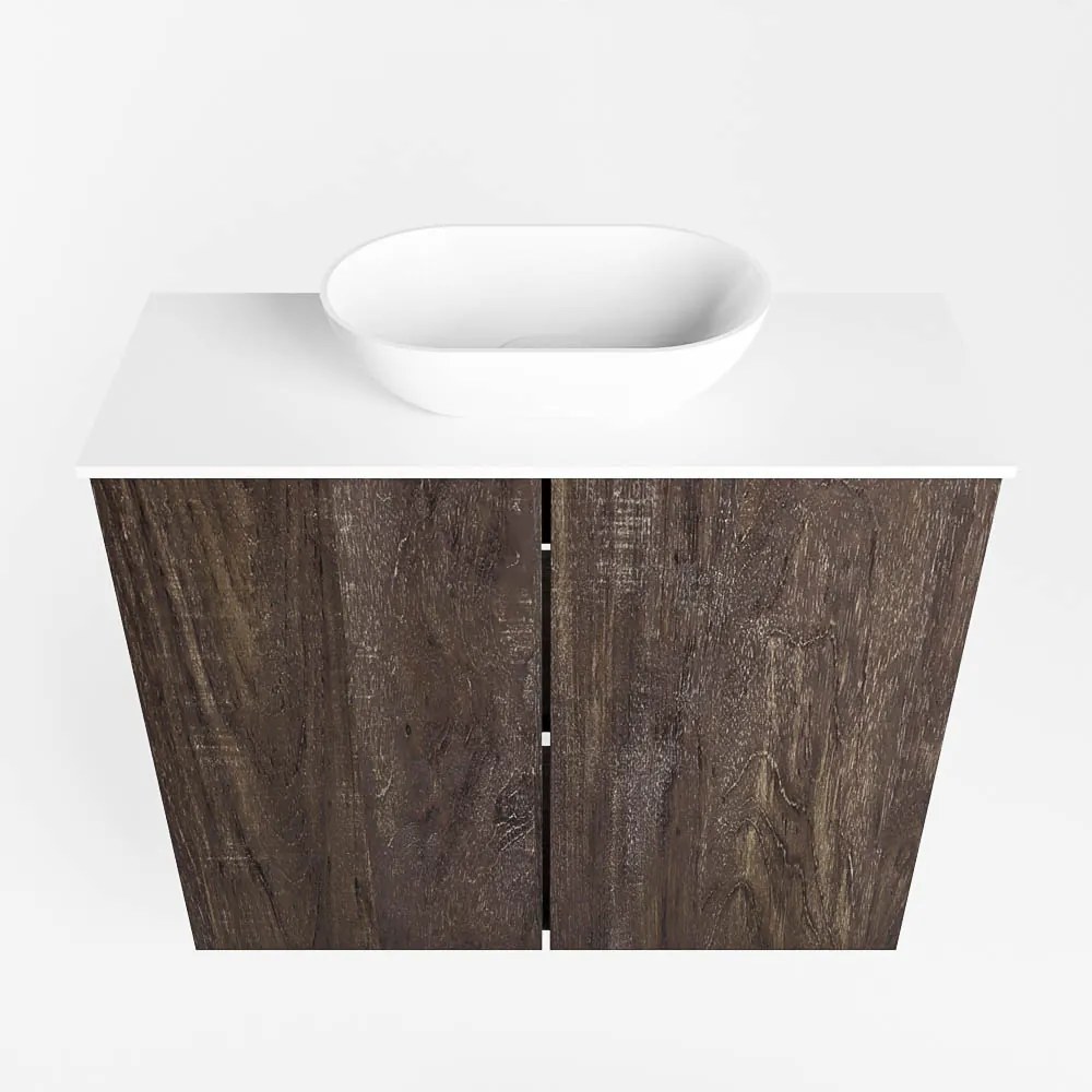 Mondiaz Fowy toiletmeubel 60cm dark brown met witte waskom midden en kraangat