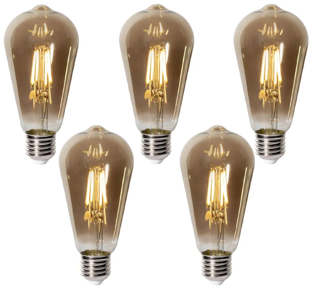 Set van 5 E27 dimbare LED lamp ST64 smoke glas 5W 450 lm 2700K