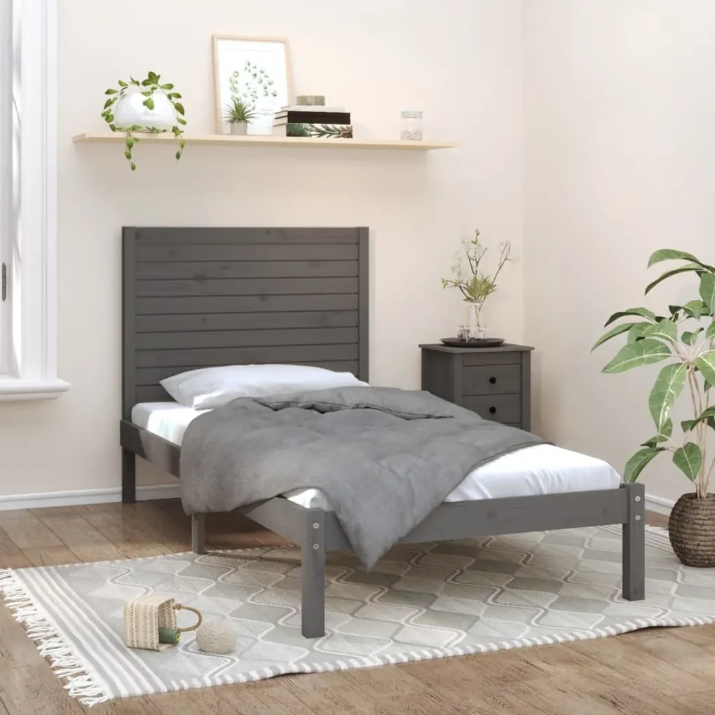 vidaXL Bedframe massief hout grijs 100x200 cm