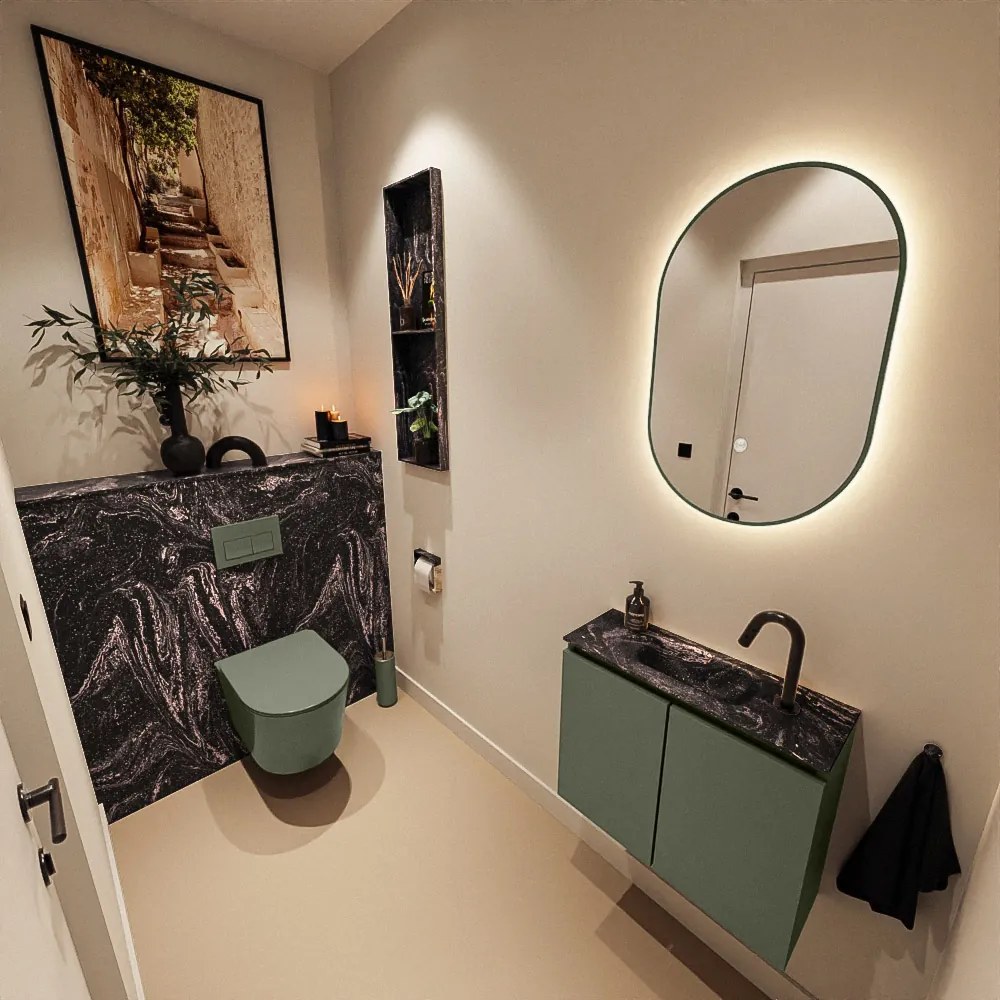 Mondiaz Ture DLux toiletmeubel 60cm army met wastafel lava midden met kraangat