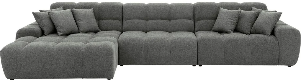 Goossens Excellent Bank Kubus - 30 X 30 Cm Stiksel grijs, stof, 1,5-zits, modern design met chaise longue links