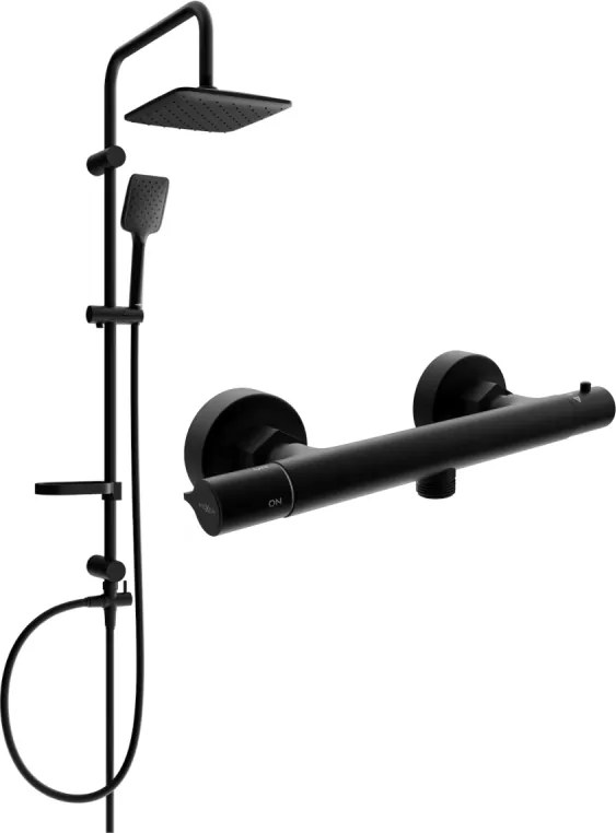 Mexen Sven opbouwdouche set met regen-douchekop en thermostatische douchkraan Slim, zwart - 77105262-70