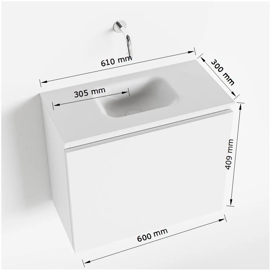 Mondiaz Olan 60cm toiletmeubel cale met wastafel talc midden 1 kraangat