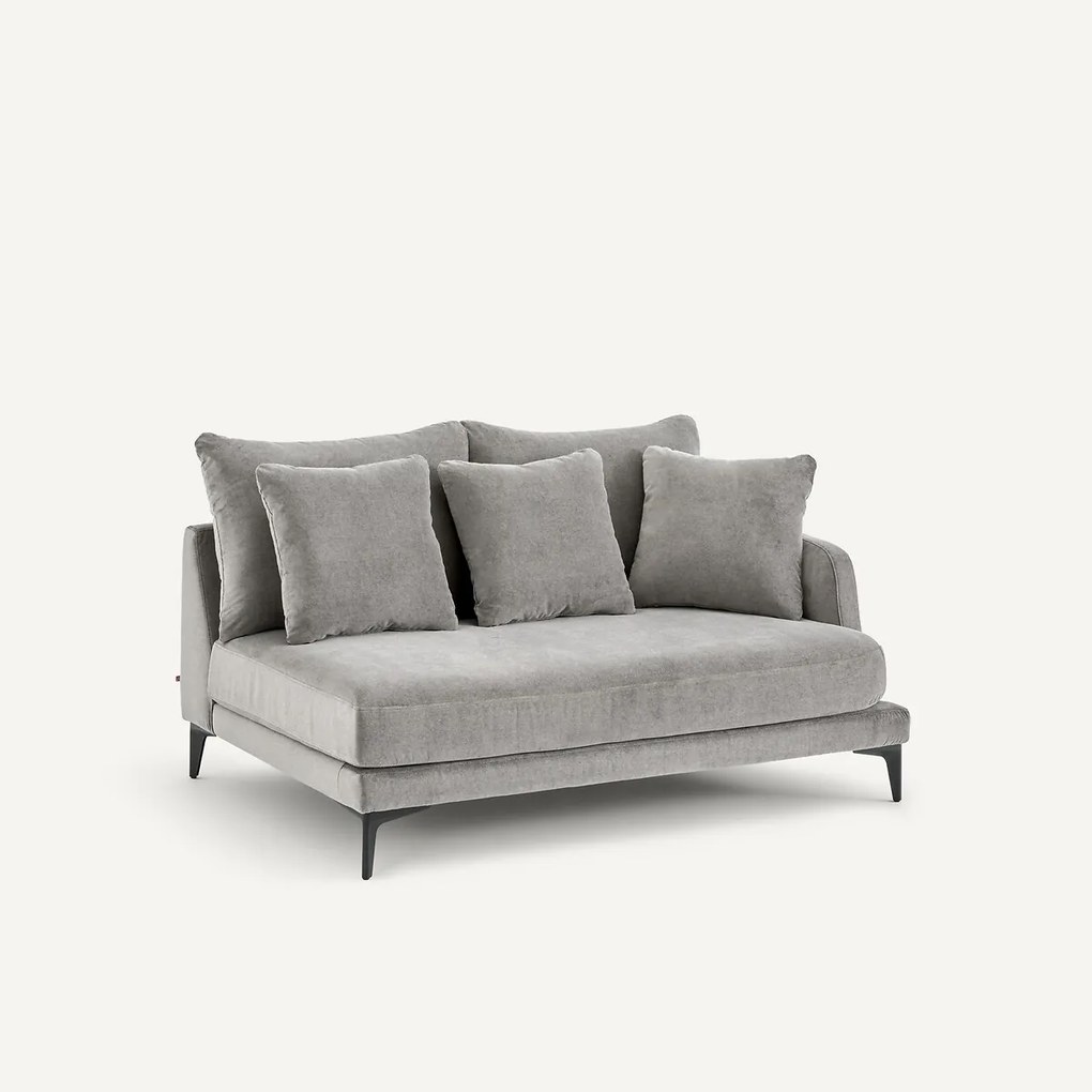 Halve bank in stone-kleurig fluweel, 2-zit, MODERNISTE