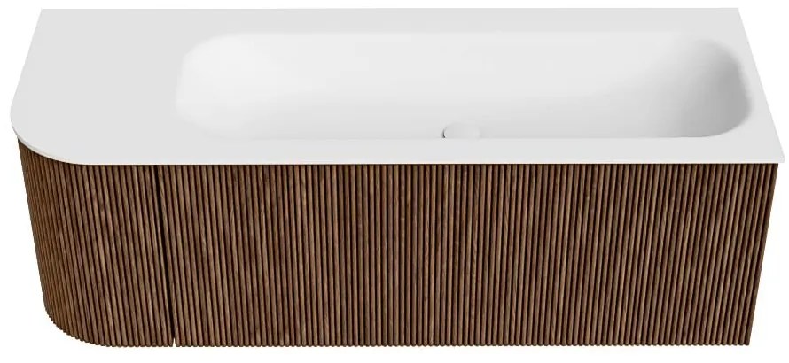 Mondiaz Kurve 125cm badmeubel ronding links walnut met 1 lade en deur en wastafel big medium rechts zonder kraangat