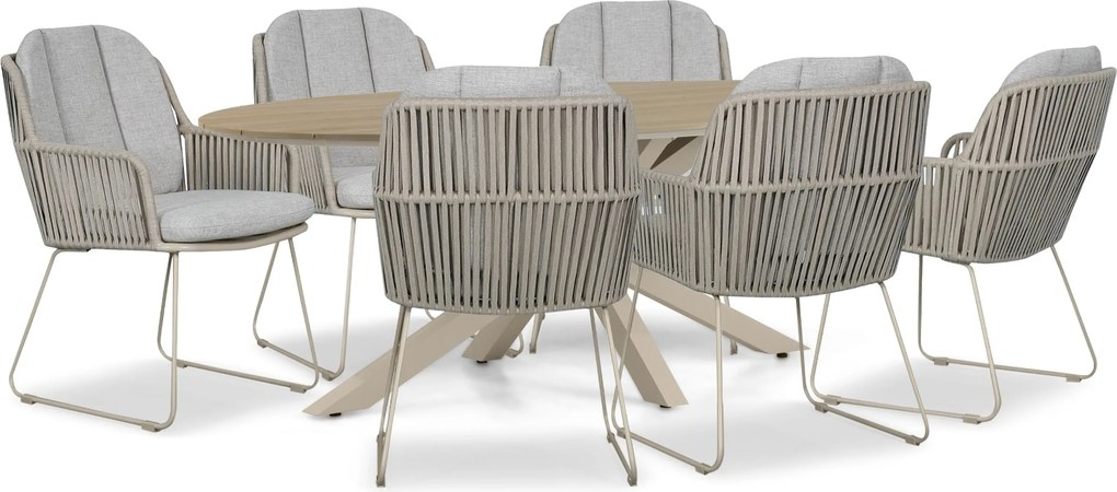 Tuinset 6 personen 220 cm Rope Taupe Domani Furniture Trivento/Matara