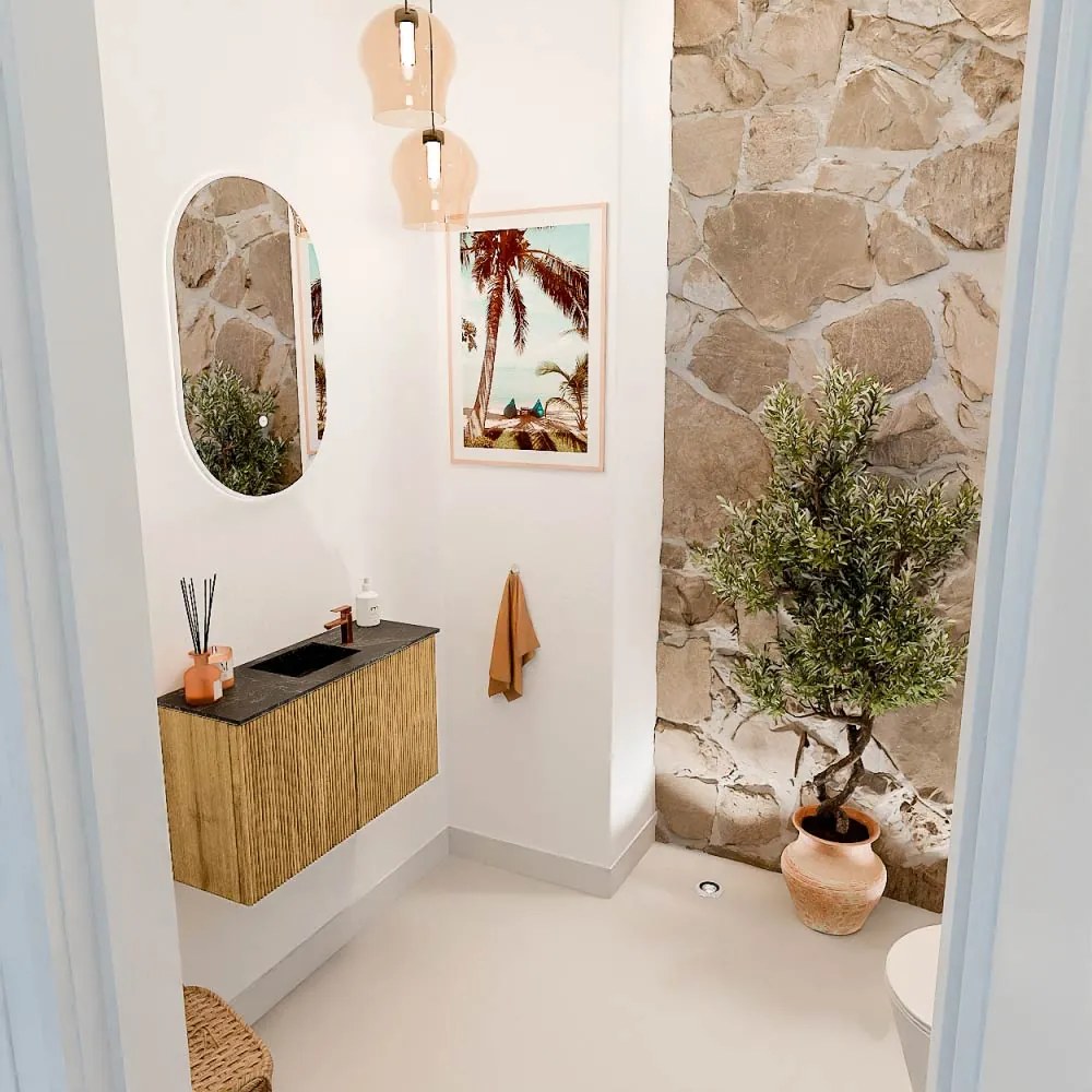 Mondiaz Joya DLux 70cm toiletmeubel oak met wastafel faye midden 1 kraangat lava