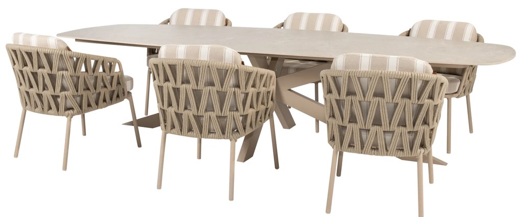 Prado Beverly dining tuinset 240x105xH75 cm 7 delig keramiek latte 4 Seasons Outdoor