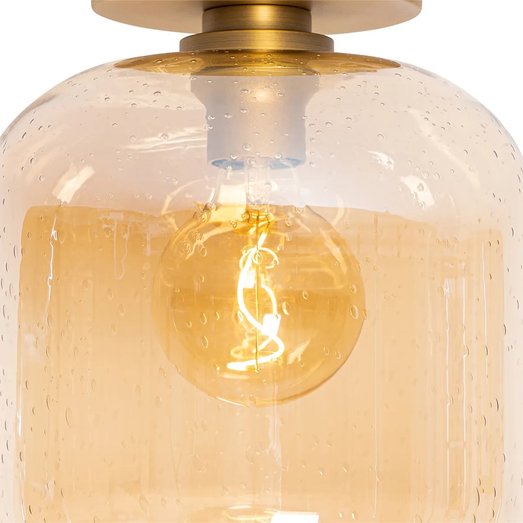 Smart plafondlamp met dimmer messing en amber glas incl. Wifi G95 - Zuzanna Design E27 bol / globe / rond Binnenverlichting Lamp