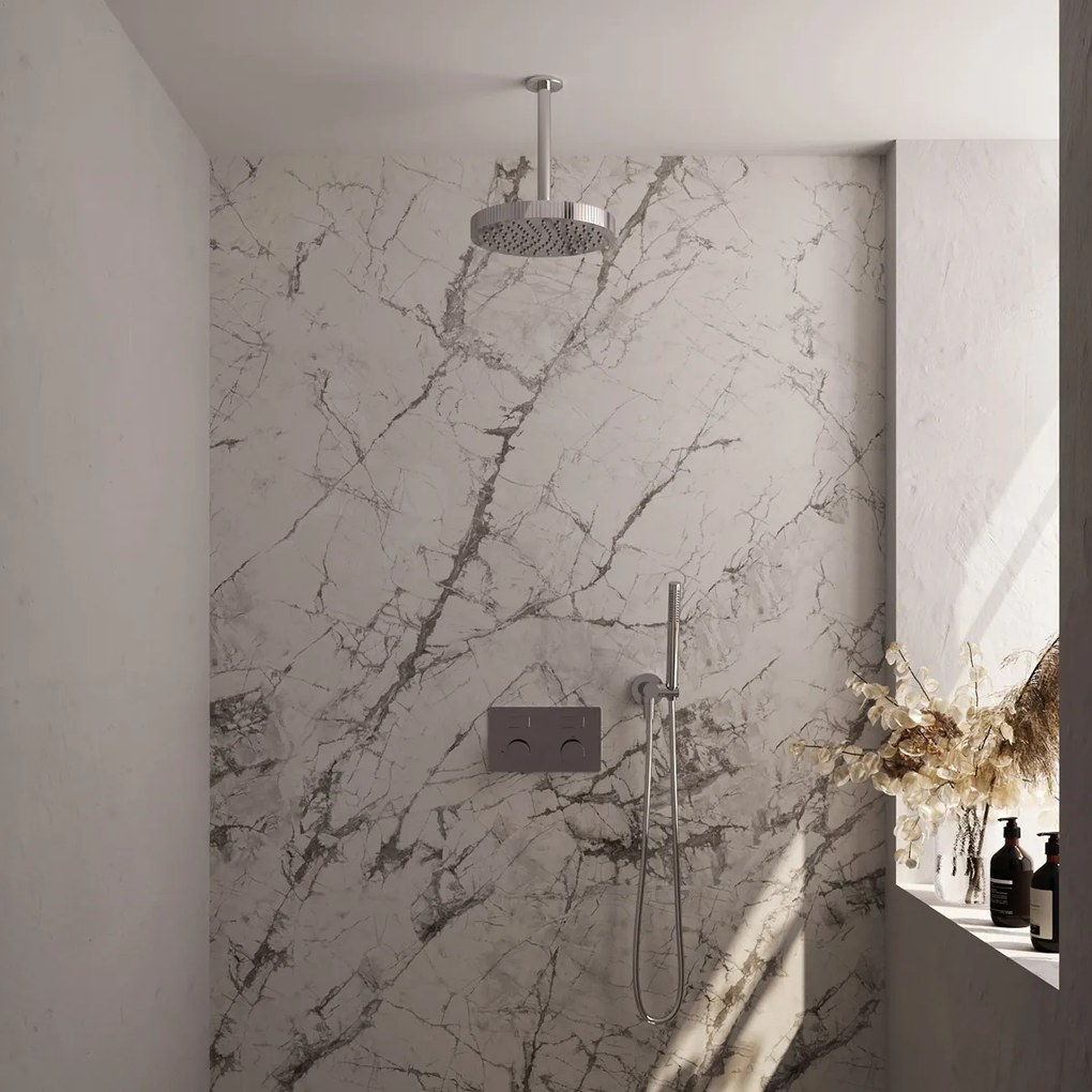 Brauer Stripe inbouw regendouche met 25cm hoofddouche, plafondarm en staafhanddouche set 27 chroom