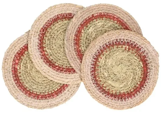 Onderzetter naturel, zeegras, roze, set van 4