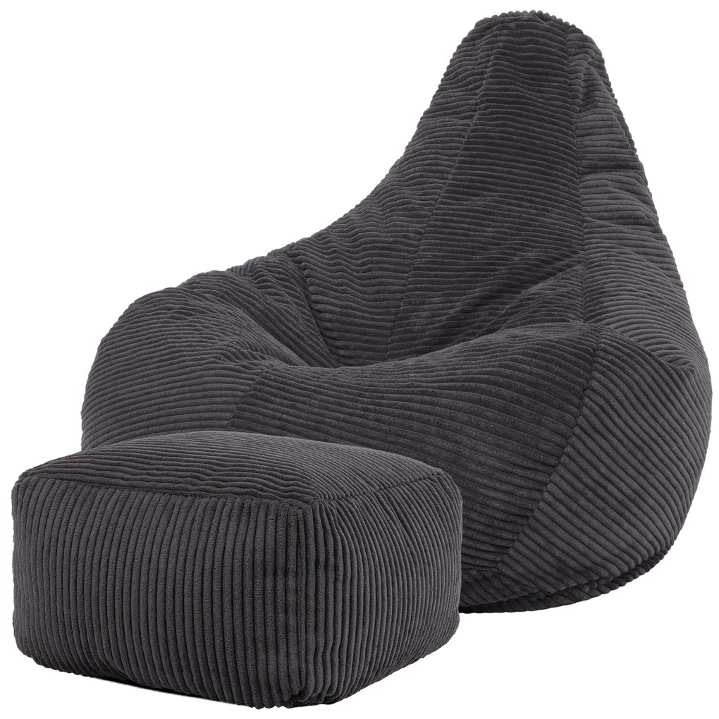 Cloudy Cord Zitzak Stoel + Poef - Antraciet