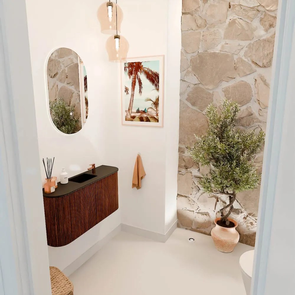 Mondiaz Joya 85cm toiletmeubel ronding links/rechts ruby met wastafel faye midden 1 kraangat urban