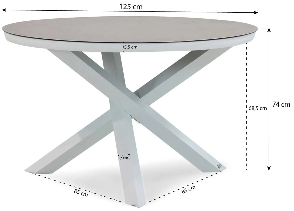 Tuinset Ronde Tuintafel 4 personen 125 cm Aluminium/textileen Wit  Lifestyle Garden Furniture Rome/Livorno