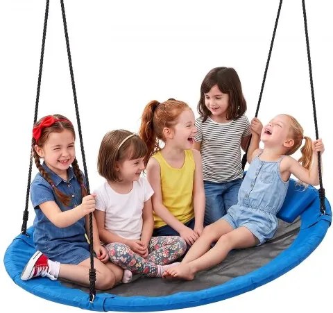 VEVOR Nestschommel ⌀149 cm Schotelschommel Familieschommel 317 kg Blauw, Schommel voor binnen- en buitengebruik, 360° draaibaar, Schommelzitting gemaakt van 900D Oxford-stof met 2 ophangbanden en verstelbare touwen