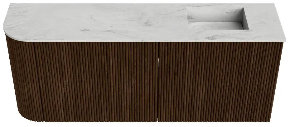 Mondiaz Joya DLux 100cm toiletmeubel ronding links walnut met wastafel faye rechts zonder kraangat opalo