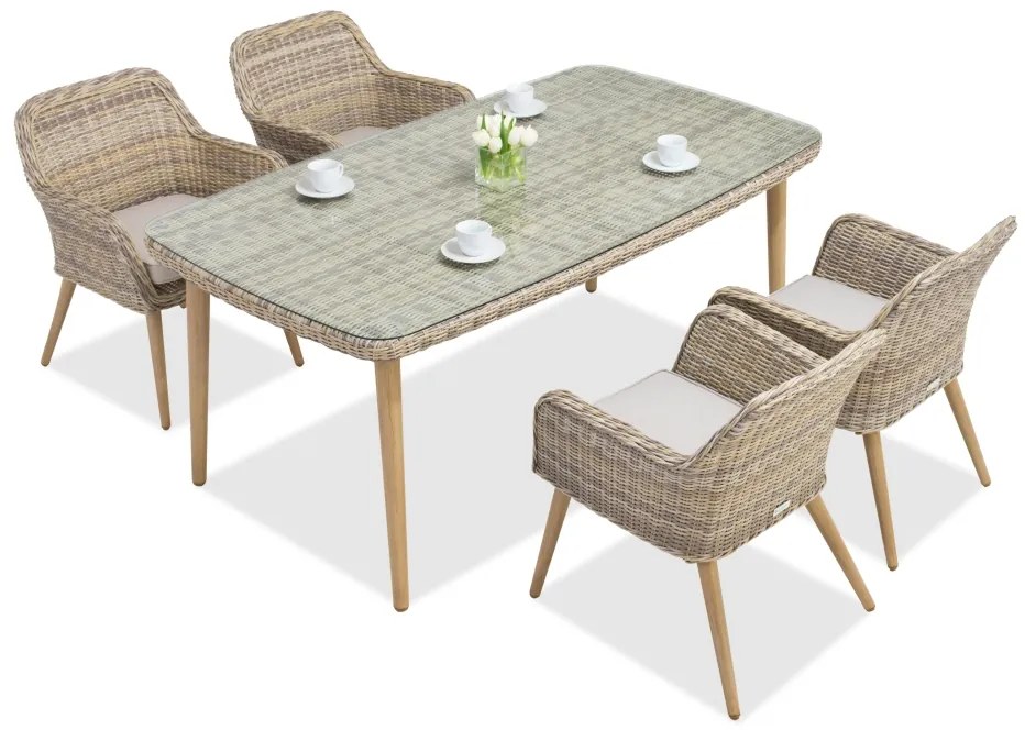 Exclusieve dining tuinset van kunststof rotan Córdoba zandkleur voor 4 personen Garden Point