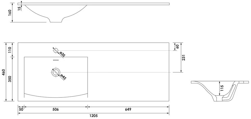 Brauer Glacier wastafel fine stone 120cm links met kraangat wit glans