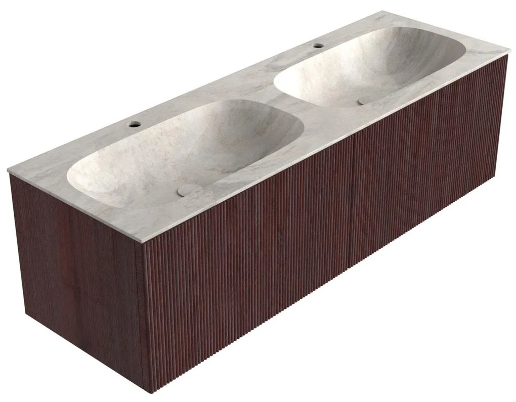 Mondiaz Kurve-dlux 140cm badmeubel ruby met 2 lades en wastafel stor small dubbel 2 kraangaten ostra