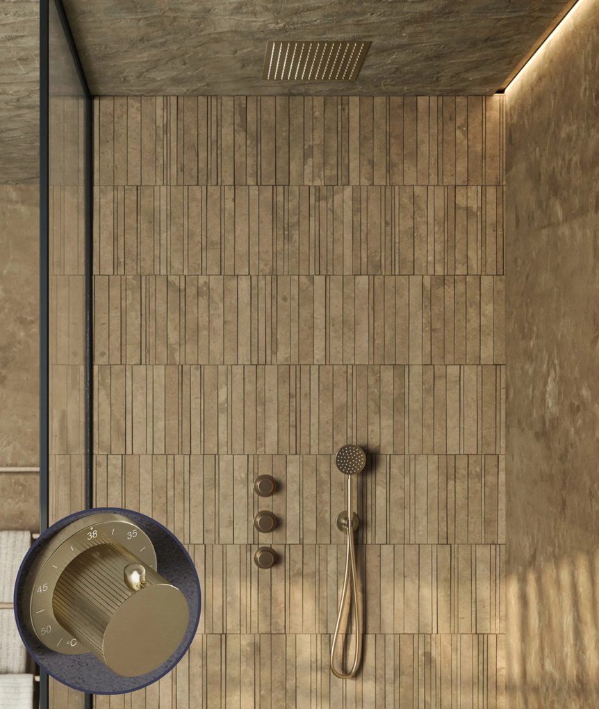 Saniclear Plus Stripes inbouw regendouche met inbouw douchekop 30x30cm geborsteld messing - mat goud