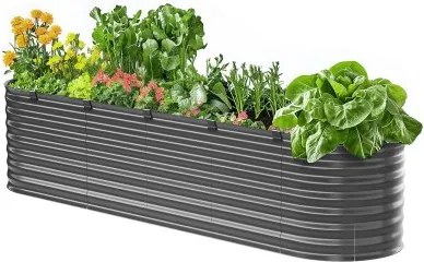VEVOR metalen verhoogde bak, 240x60x56cm, gegalvaniseerde buitenbak met open bodem, plantbak, ovaal groentebed voor het kweken van groenten, bloemen, kruiden en vetplanten, donkergrijs