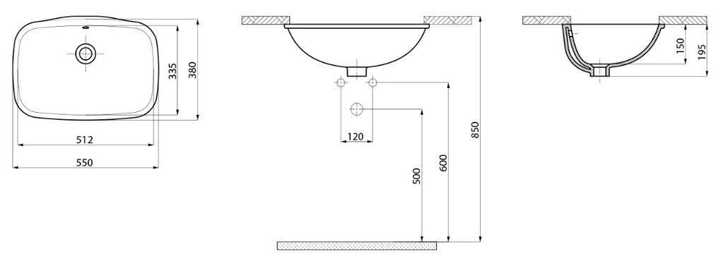 Sapho Nuvo inbouw wastafel keramiek 55x38cm wit glans