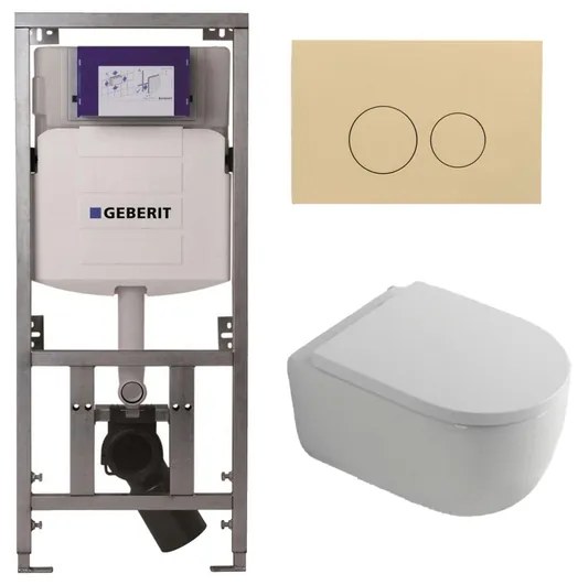 QeramiQ Dely Swirl Toiletset - 36.3x51.7cm - Geberit UP320 inbouwreservoir - 35mm zitting - bedieningsplaat beige - ronde knoppen - wit mat 0701131/SW1102365/SW1000767/SW1026257