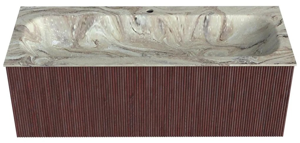 Mondiaz Kurve-dlux 120cm badmeubel ruby met 1 lade en wastafel big large midden 1 kraangat glace