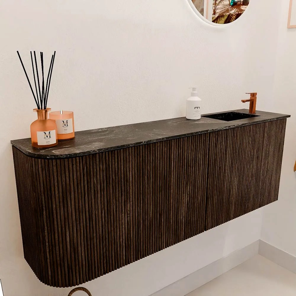 Mondiaz Joya DLux 110cm toiletmeubel ronding links walnut met wastafel faye rechts 1 kraangat lava