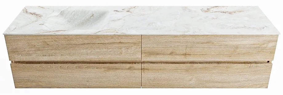 Mondiaz Vica DLux badmeubel 200cm washed oak 4 lades met wastafel frappe links 1 kraangat