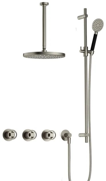 Hotbath Cobber IBSW70 Regendoucheset inbouw - 30cm plafondarm - 20cm ronde hoofddouche - 3 standen handdouche - glijstang - Geborsteld nikkel IBSW70GN137