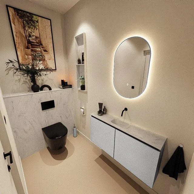 MONDIAZ TURE-DLUX 100cm toiletmeubel Plata. EDEN wastafel Opalo positie midden. Zonder kraangat. TUREDX100PLAM0OPA