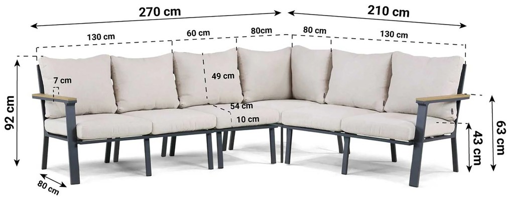 Hoek loungeset 6 personen Aluminium/Polywood (grey teakfinish) Grijs Lifestyle Garden Furniture Santiago