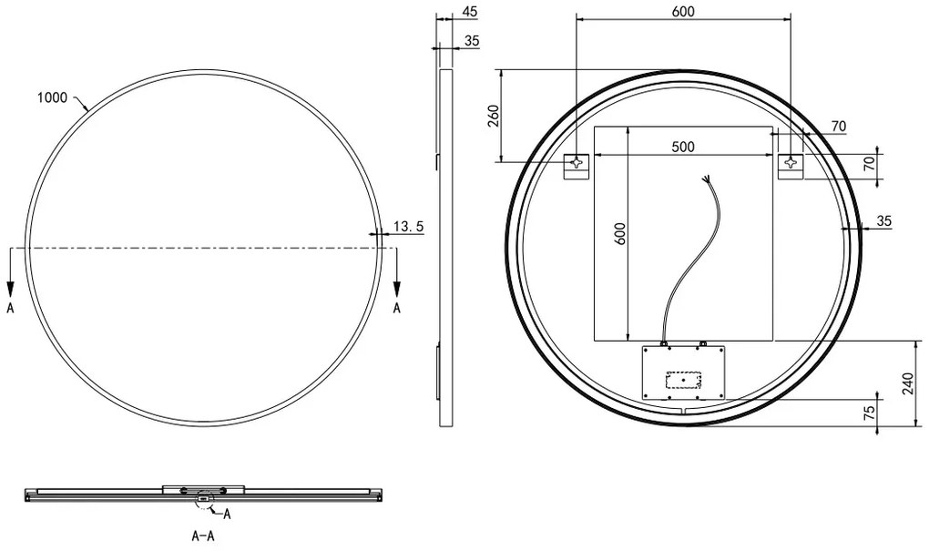 Hotbath &More Round spiegel 100cm wit mat