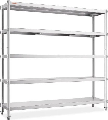 VEVOR Opbergrek, 5-laags opbergrek, roestvrijstalen garagerek, 180 x 45 x 180 cm, robuust opbergrek, totale draagcapaciteit van 748 kg met verstelbare hoogte, opbergrekken, keukenrekken, laadplanken