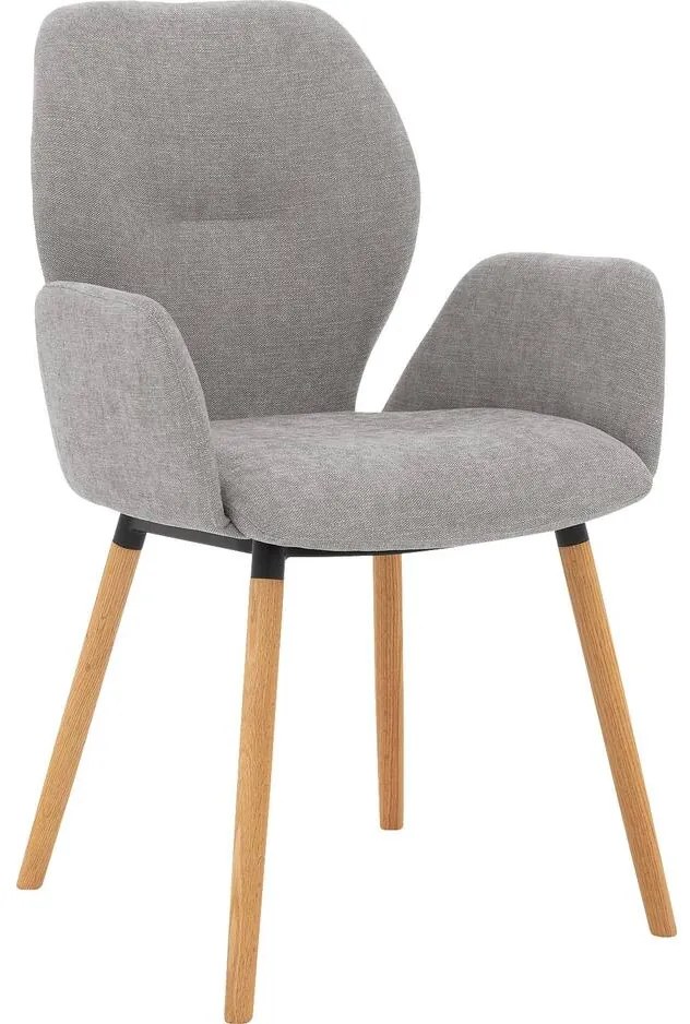 Goossens Eetkamerstoel Hera grijs stof met armleuning, modern design