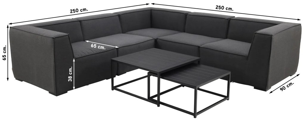 Liberty/Royalty Sunbrella loungeset - Sooty - 7-delig OP=OP