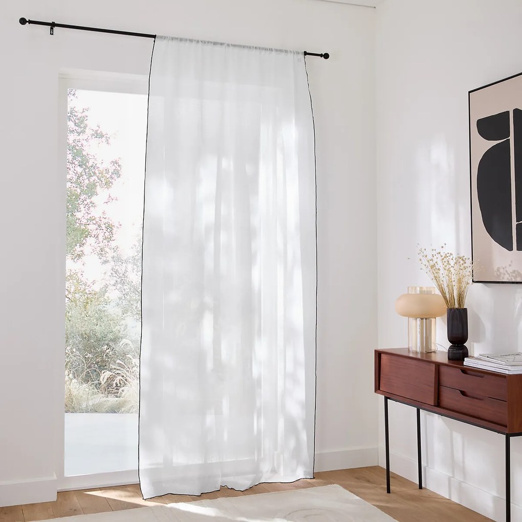 Linnen paneel afgezet met zwart biaisband, ONEGA