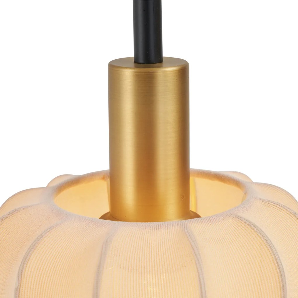 Japandi vloerlamp zwart met goud en beige kap - PluniJapandi E27 Scandinavisch bol / globe / rond Binnenverlichting Lamp