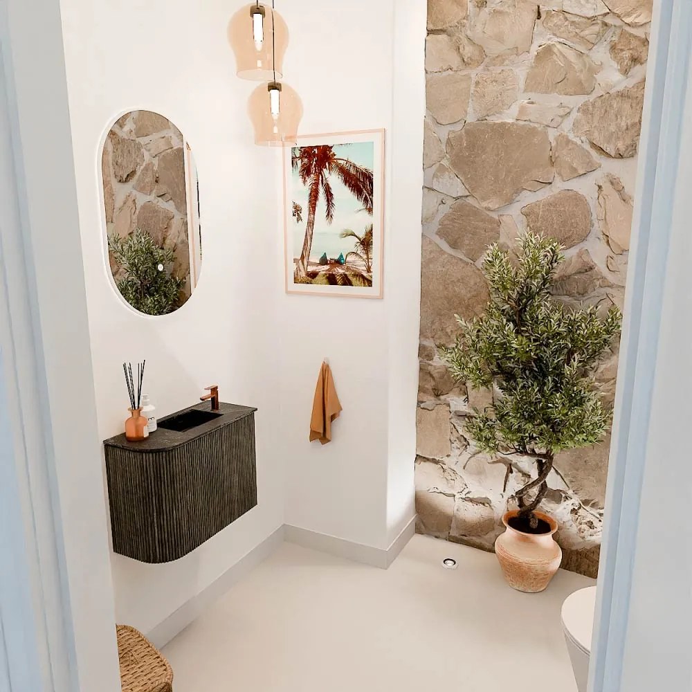 Mondiaz Joya DLux 50cm toiletmeubel ronding links shadow met wastafel faye rechts 1 kraangat lava